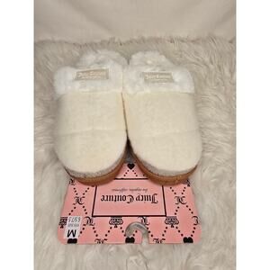 Women's Juicy Couture White Fuzzy Slippers